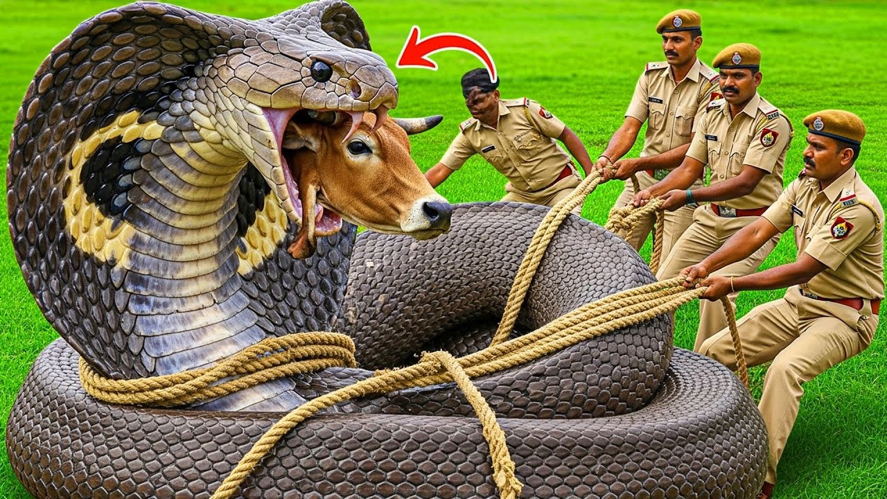 Heroic Rescue Team Saves Innocent Cow from GIANT King Cobra Attack