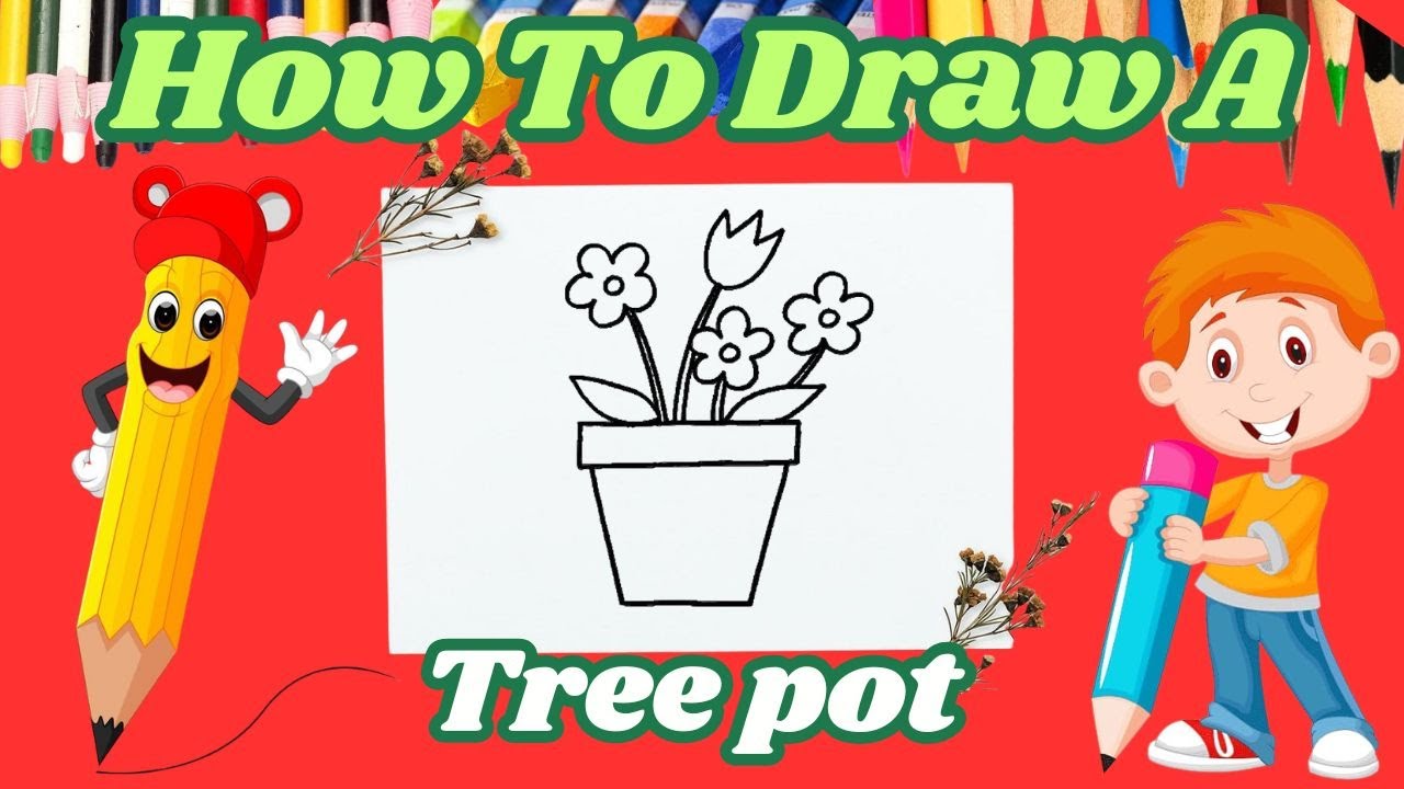 How to draw a Tree pot | Easy drawings: Paint & Learn Colors for kids | Easy Drawing | Kids Drawing