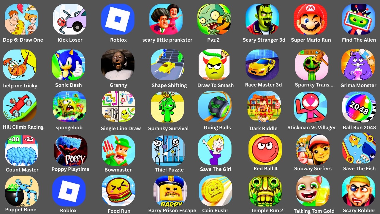 Spranky Survival,Shape Shifting,Going Balls,Race Master 3d,Grima Monster,Roblox,Dop 6: Draw One,