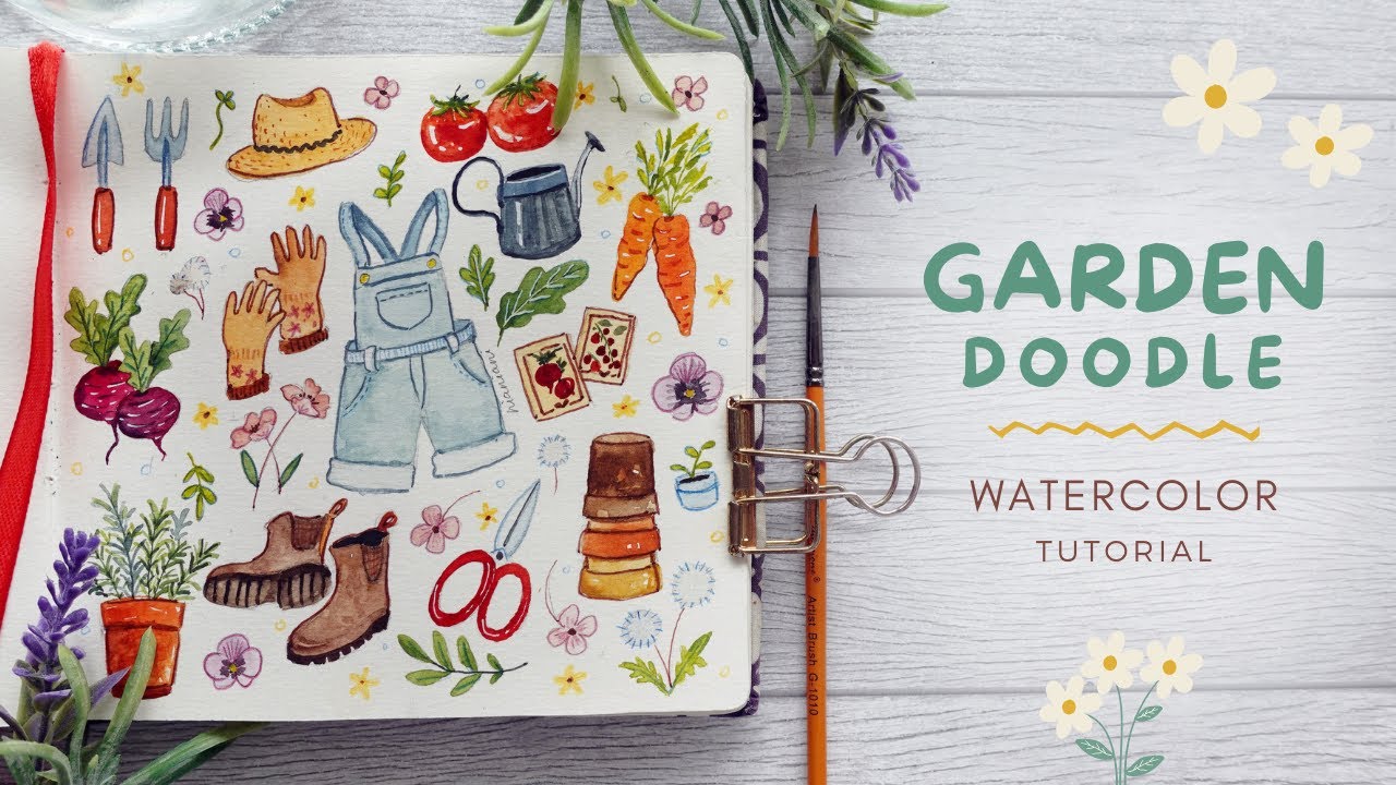 Summer Gardening Doodle Waterolor Tutorial