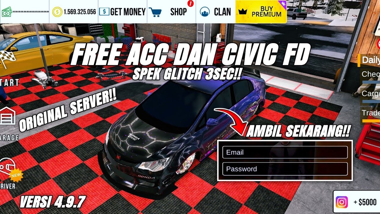 FREE ACC DAN CIVIC FD GLITCH 3SEC!! VERSI 4.9.7 - CAR PARKING MULTIPLAYER #1