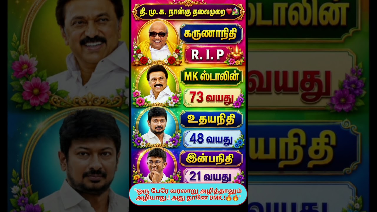 4 generation leaders in DMK party 👏💐 #dmk #family #karunanidhi #mkstalin #udhayanidhi #inbanidhi #tn