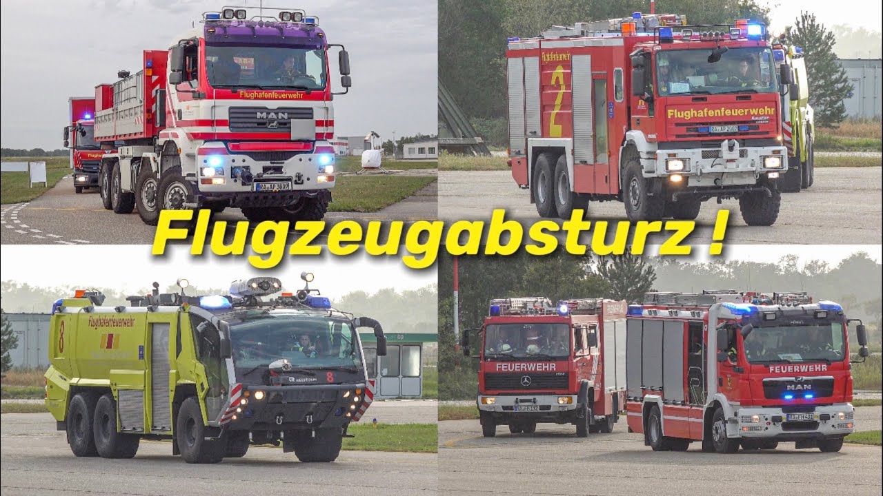[BADEN AIRPARK ✈️] Einsatzfahrten Flughafenfeuerwehr, Freiwillige & DRK | GROßÜBUNG | Flugzeugbrand