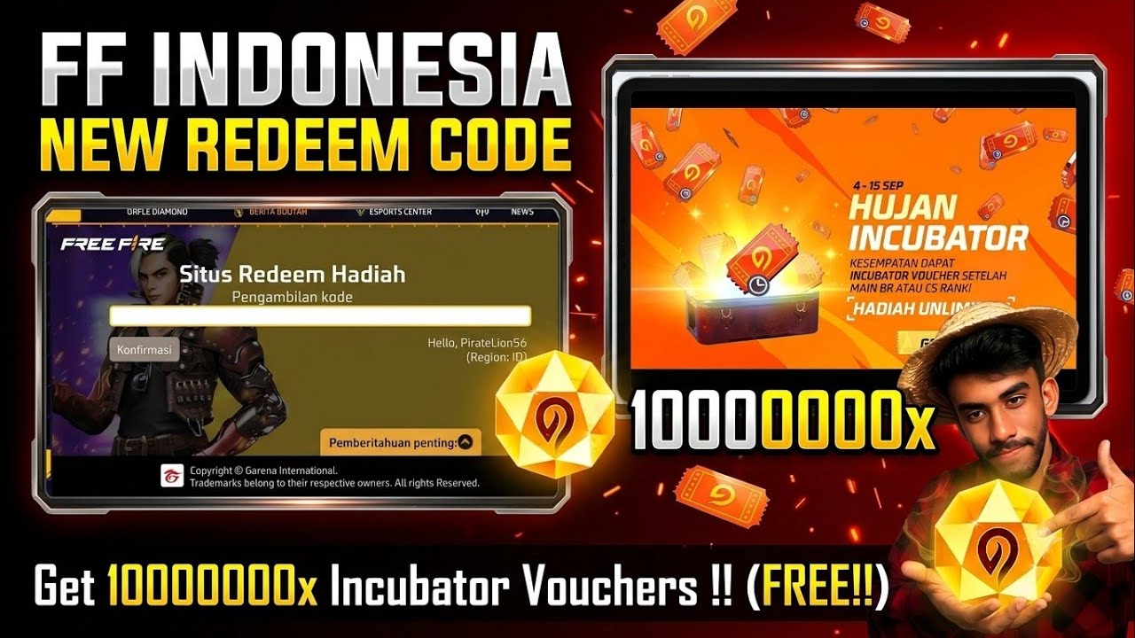 FF Indonesia Server Redeem Code Today Unlimited Incubator Vouchers Event !! 
