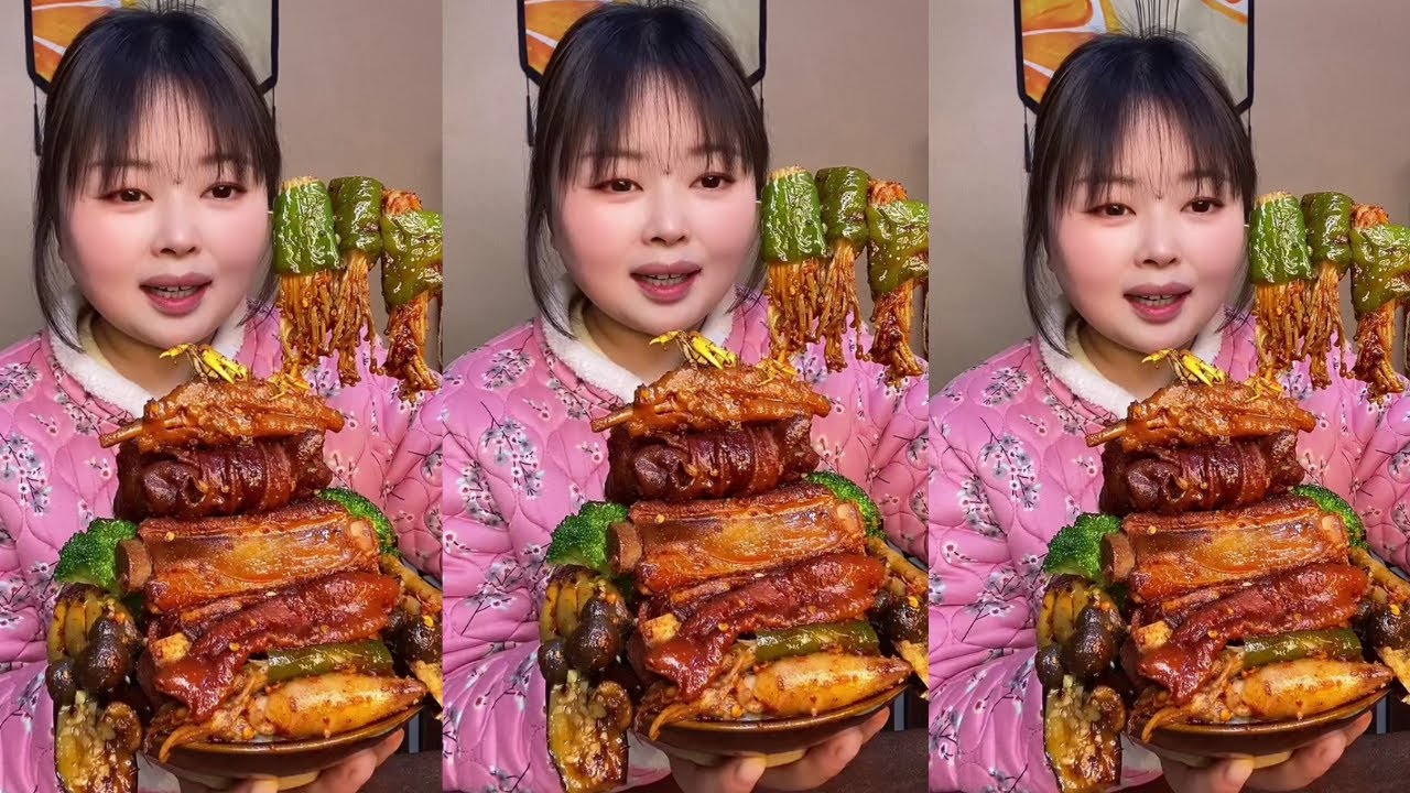 Rural ASMR Eating Show | Satisfying Braised Pork Ribs & Braised Chicken Head
