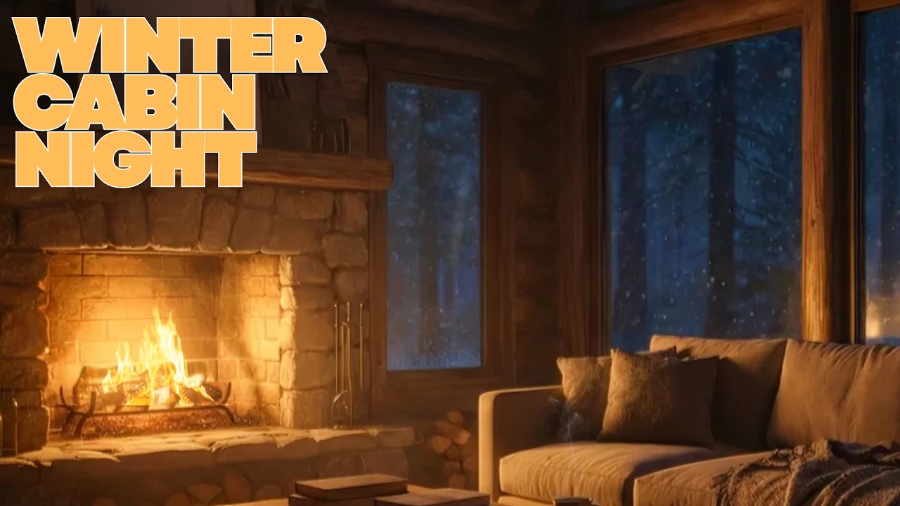 Cozy Winter Cabin Interior ❄️ Snowfall Night | Soft Piano Music