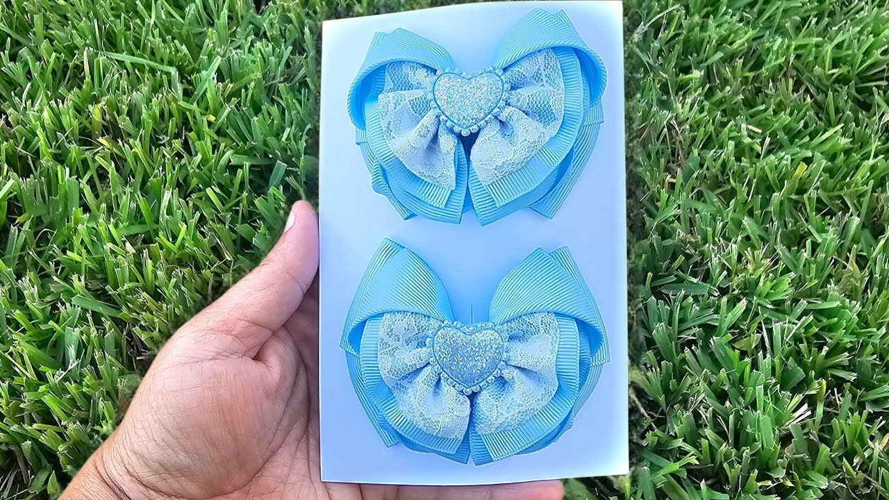 Como hacer moños en par/moño balerina/moños con liston de 3.8cm o 4cm/lazos para el cabello/bow/moño