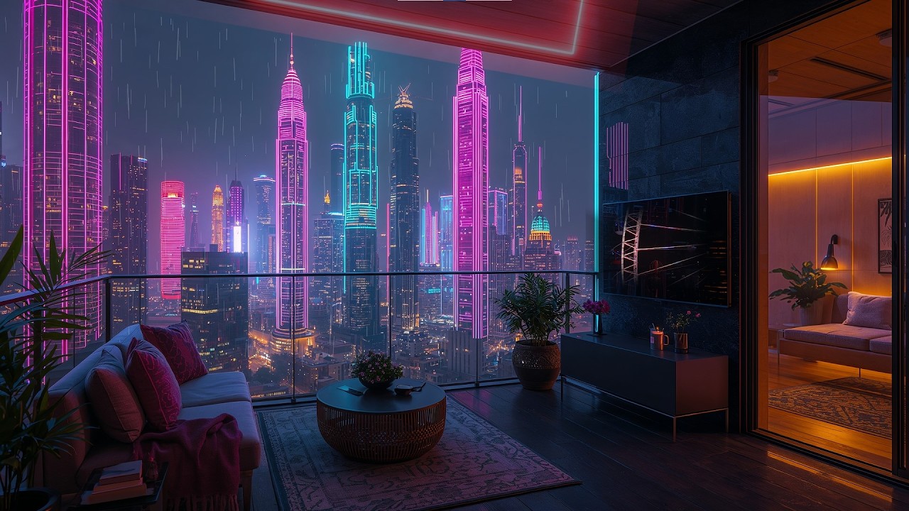 3AM on a Neon City Balcony 🌆 Lofi Beats for Sleep & Relax (4K)