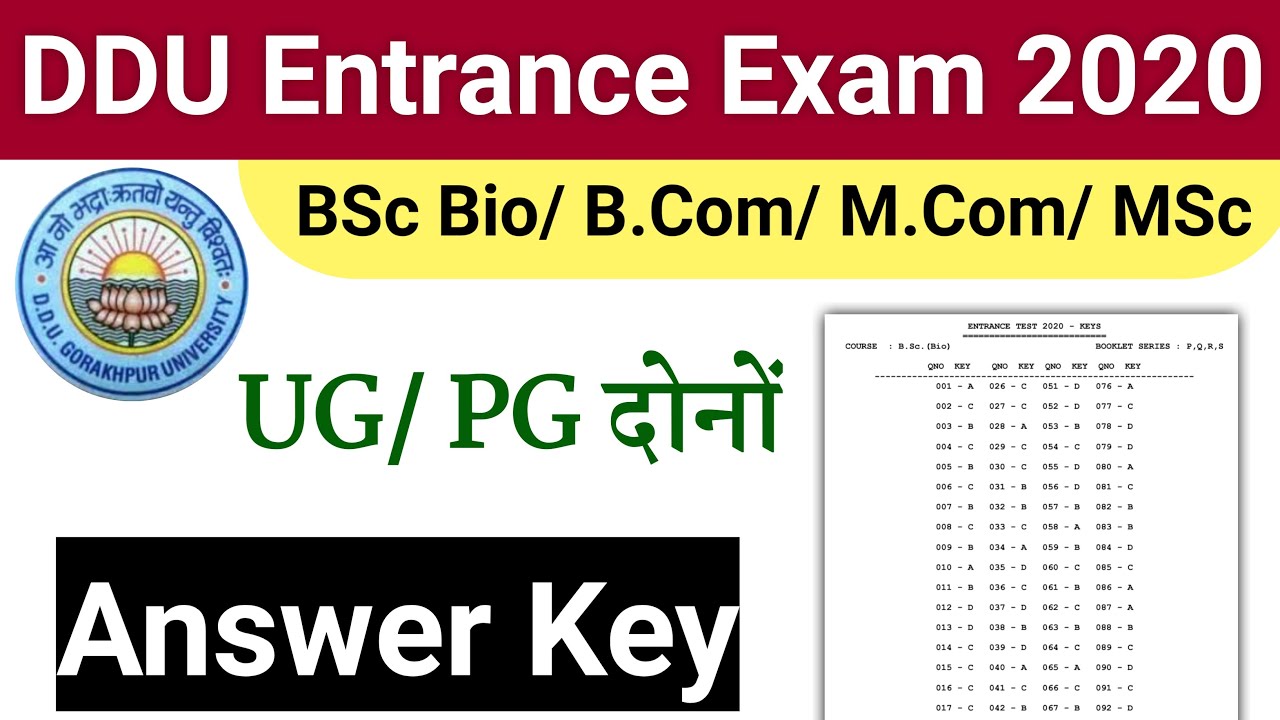 DDU Entrance Exam Answer Key 2020 || UG/ PG Both