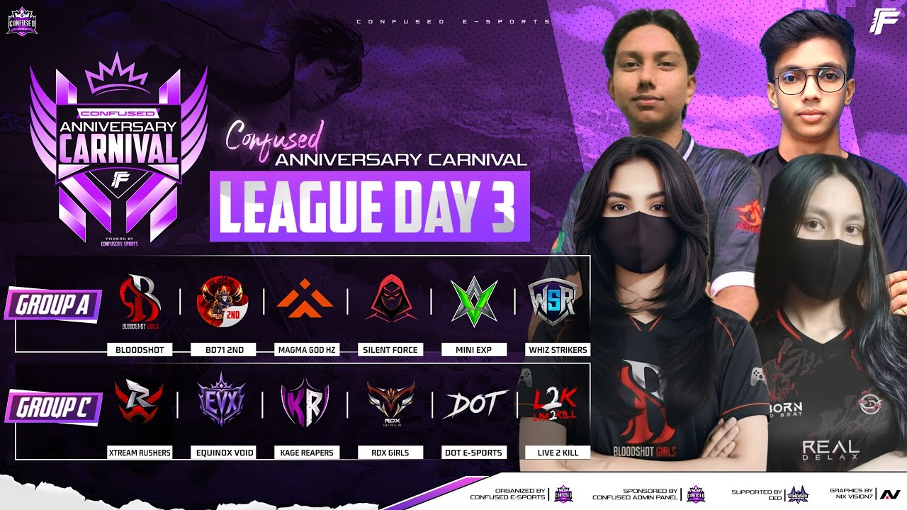[🔴LIVE] CFD ANNIVERSARY CARNIVAL || LEAGUE DAY 3 ||GROUP A vs C || CONFUSED ESPORTS || NEXTERA PRODU