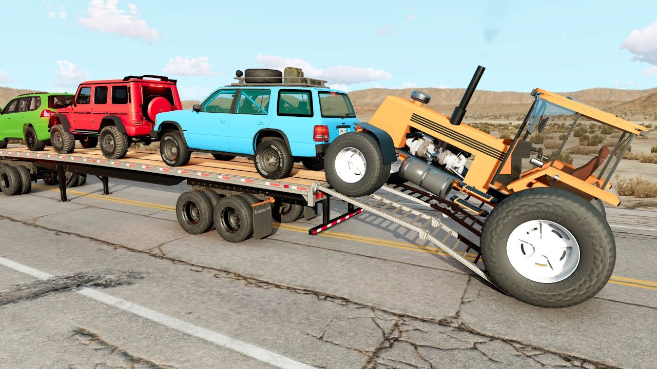 Flatbed Truck McQueen | Transportation with Truck | Pothole vs Car #14 | BeamNG Drive