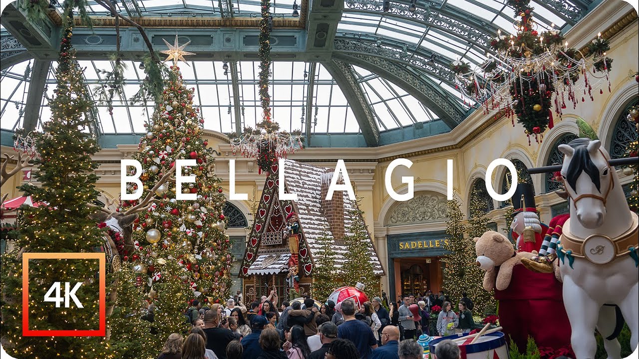 Holiday Magic Ambience Relaxing Walking Tour in Bellagio Garden Las Vegas Binaural 3D Sound [4K]