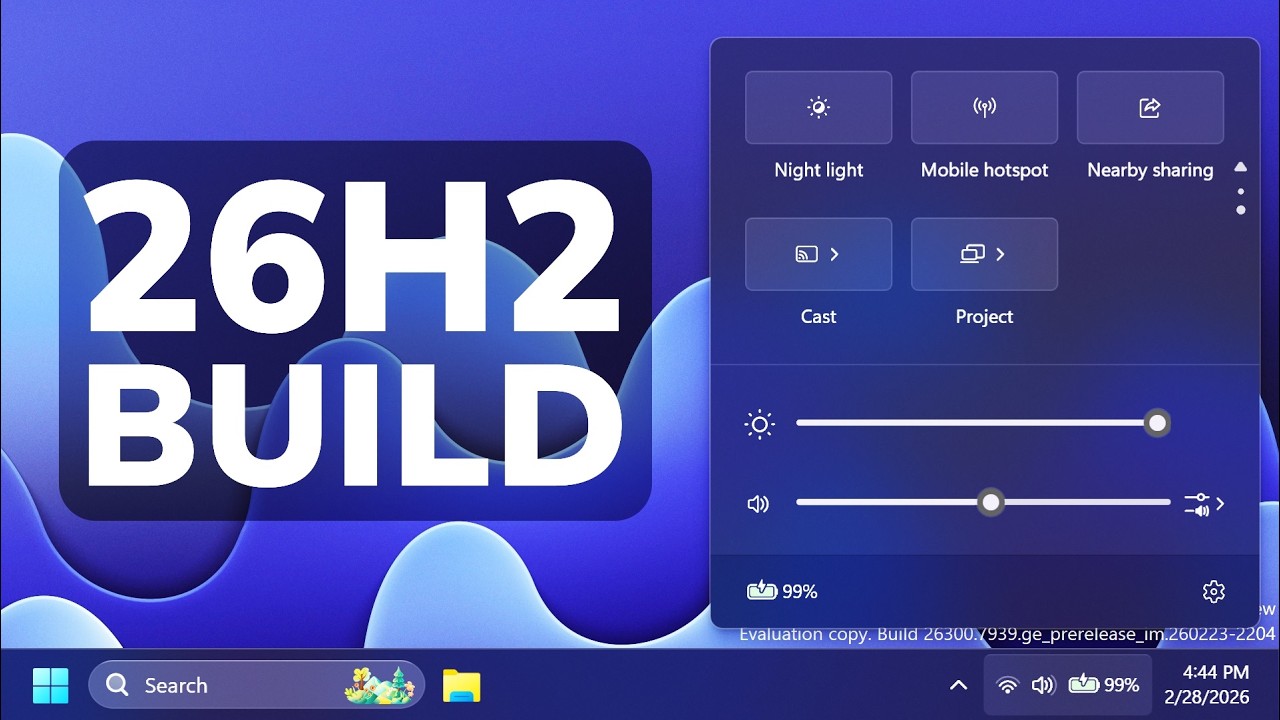 Новая сборка Windows 11 26H2 26300.7939 &ndash; Новые функции быстрых настроек, общий доступ к звуку, п...