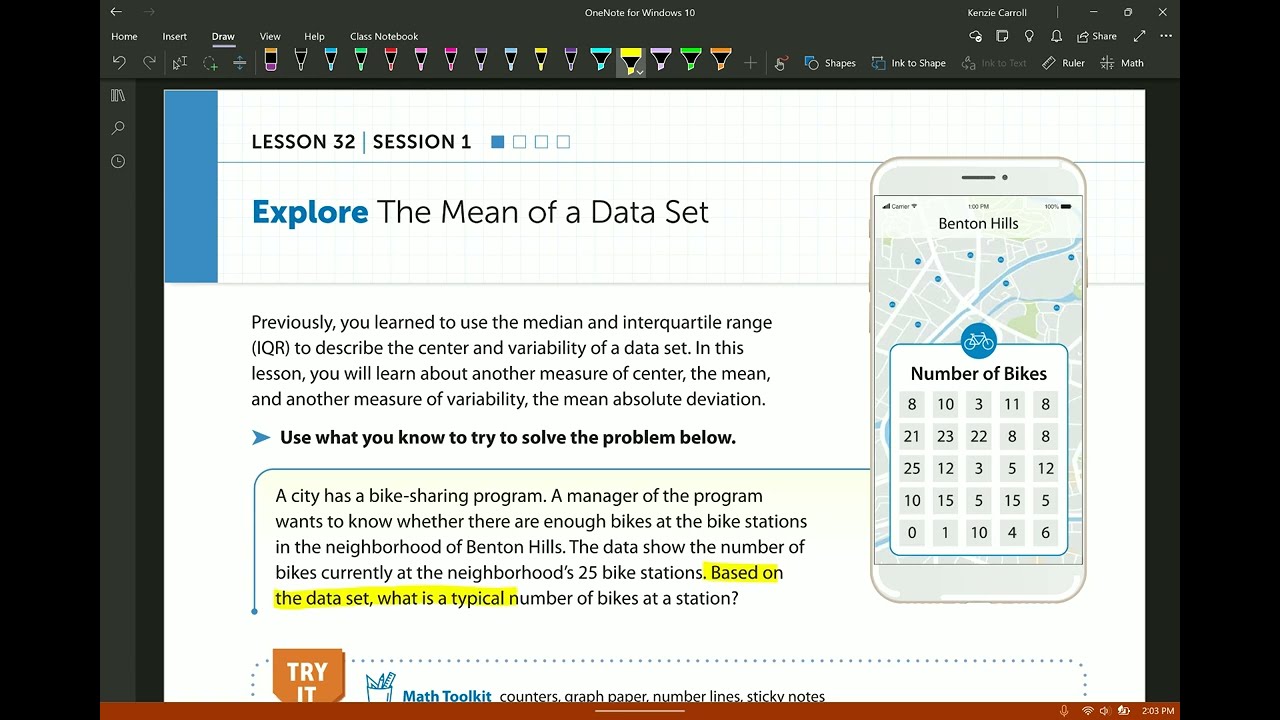 Lesson 32: Session 1 - Explore the Mean of a Data Set