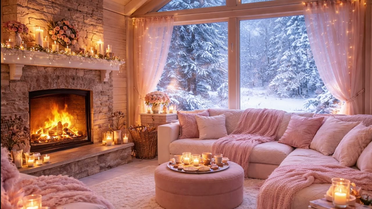Cozy Winter Cabin Ambience ❄️ Fireplace & Snowfall | 10 Hours for Focus, Work & Relaxation