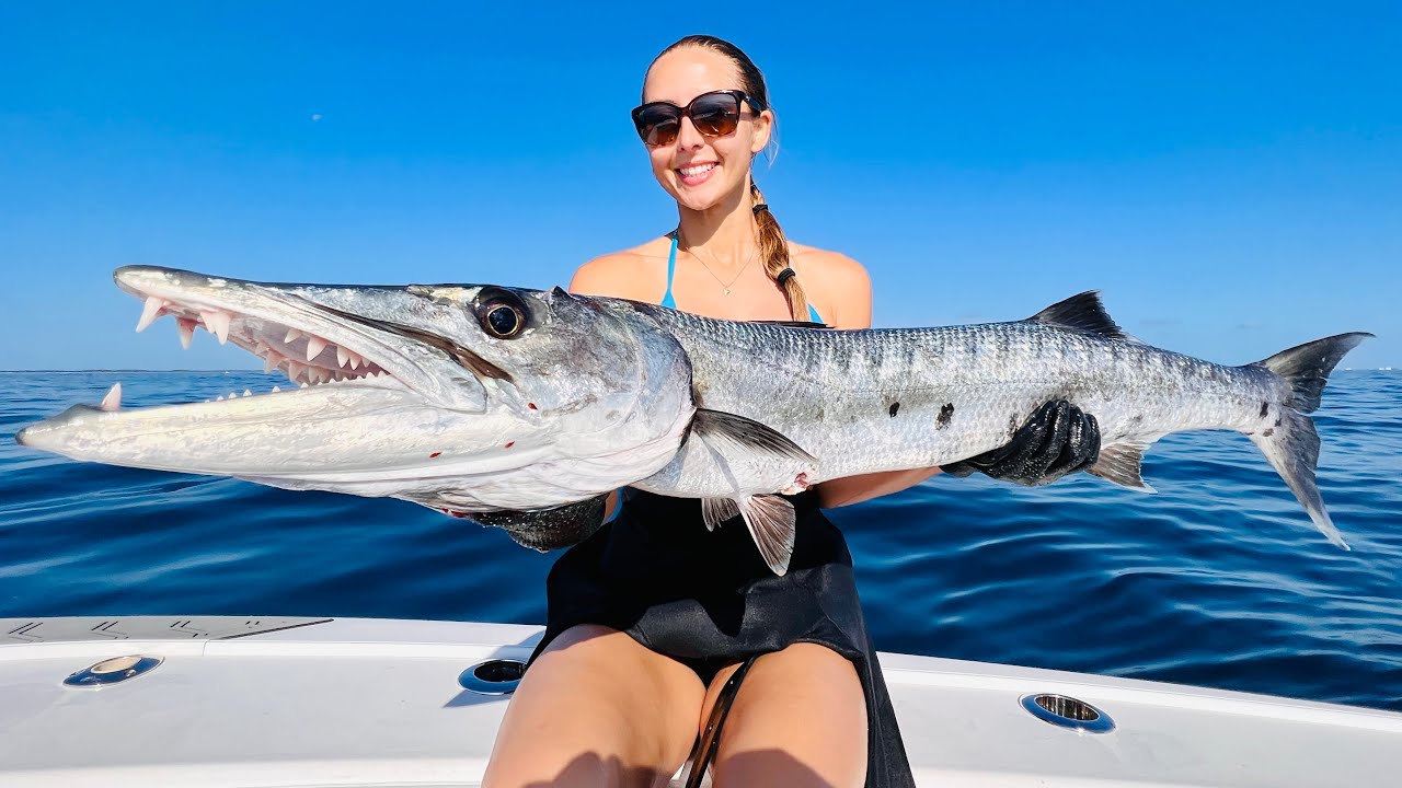 Speared this Barracuda with RAZOR Sharp Teeth!!!  {Spear, Clean & Cook}