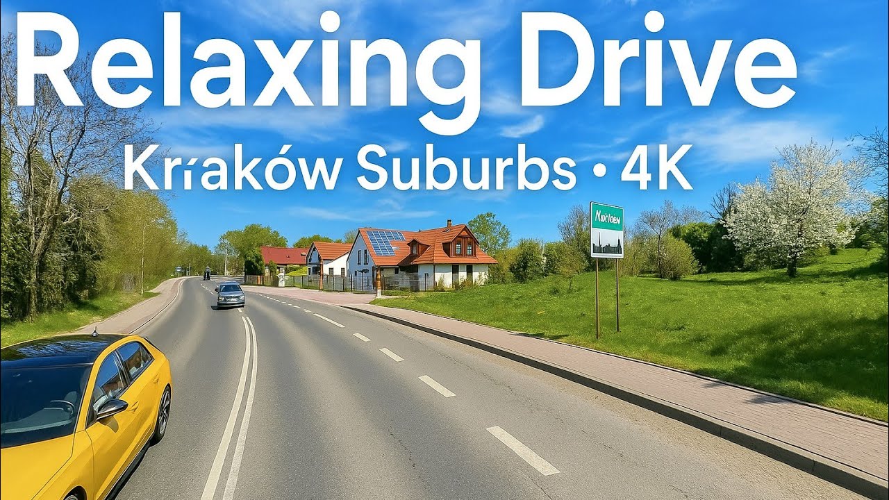 4K Drive in Kraków Suburbs – Relaxing Road with Nature & Ambient Music