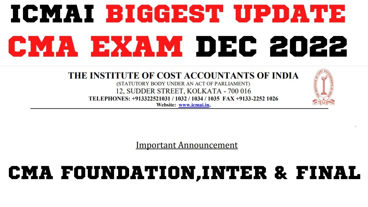 ICMAI Official Update | CMA Exam December 2022/ January 2023 | CMA Exam physical Admit card