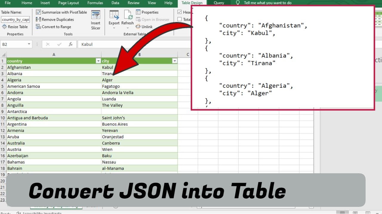 Как преобразовать файл JSON в таблицу Excel