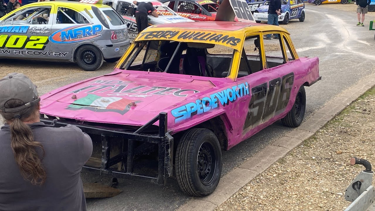 In car with #506 Terry Williams. Historic stock cars @ Aldershot raceway.