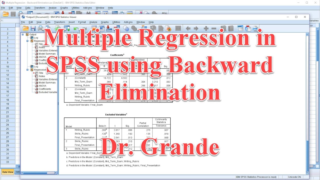 Multiple Regression using Backward Elimination Method in SPSS