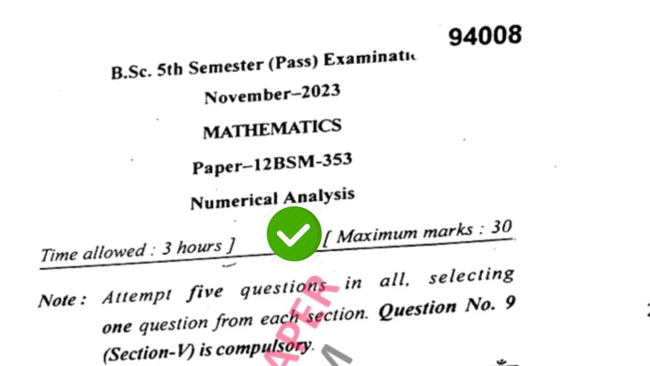Mdu B Sc Math 5th Sem Numerical Analysis Question Paper 2023