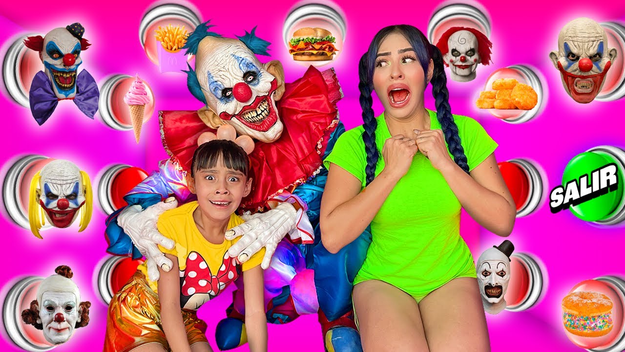 100 BOTONES MISTERIOSOS DE PAYASOS DIAB&Oacute;LICOS SOLO 1 PARA ESCAPAR 😰 Karla Bustillos