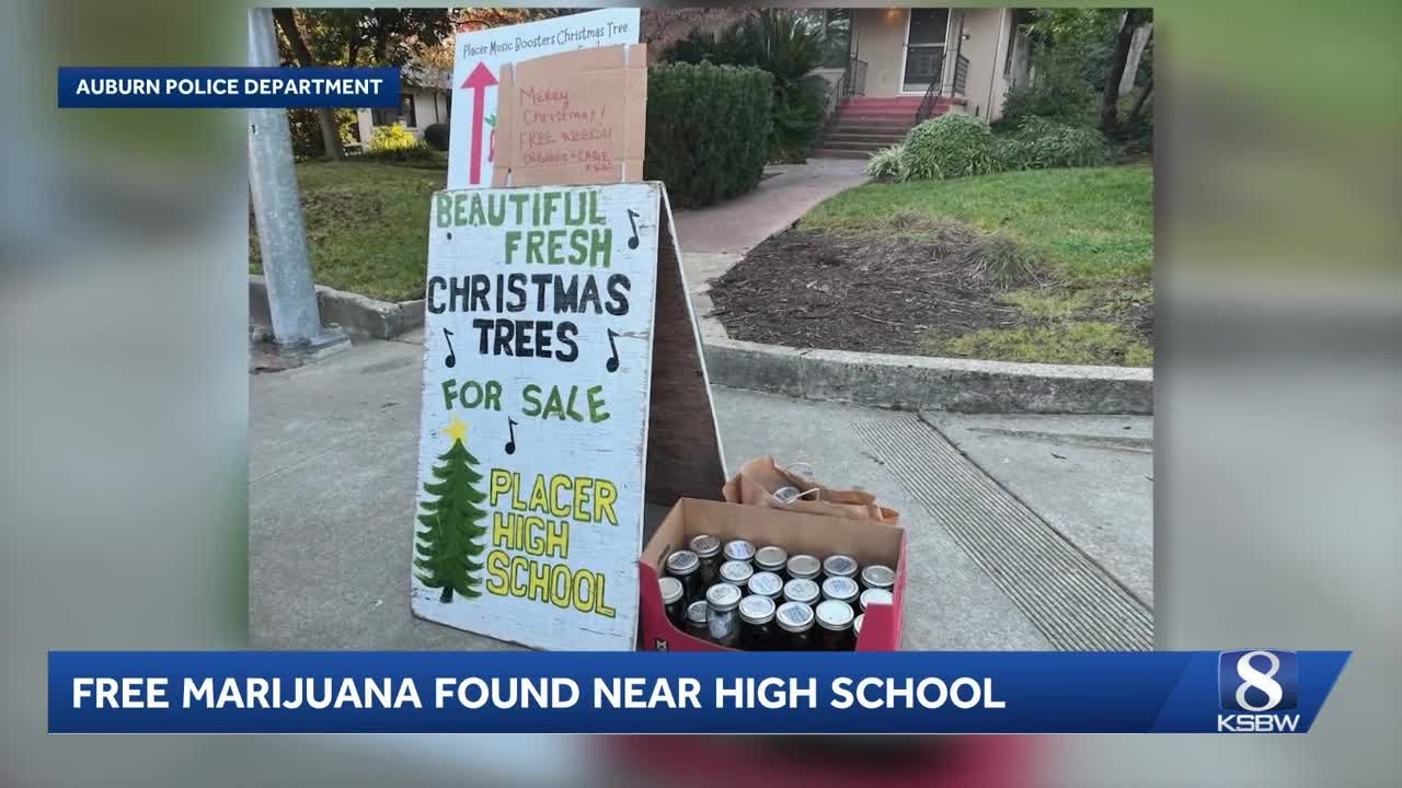 Free marijuana jars with 'Merry Christmas' sign found near Placer High School