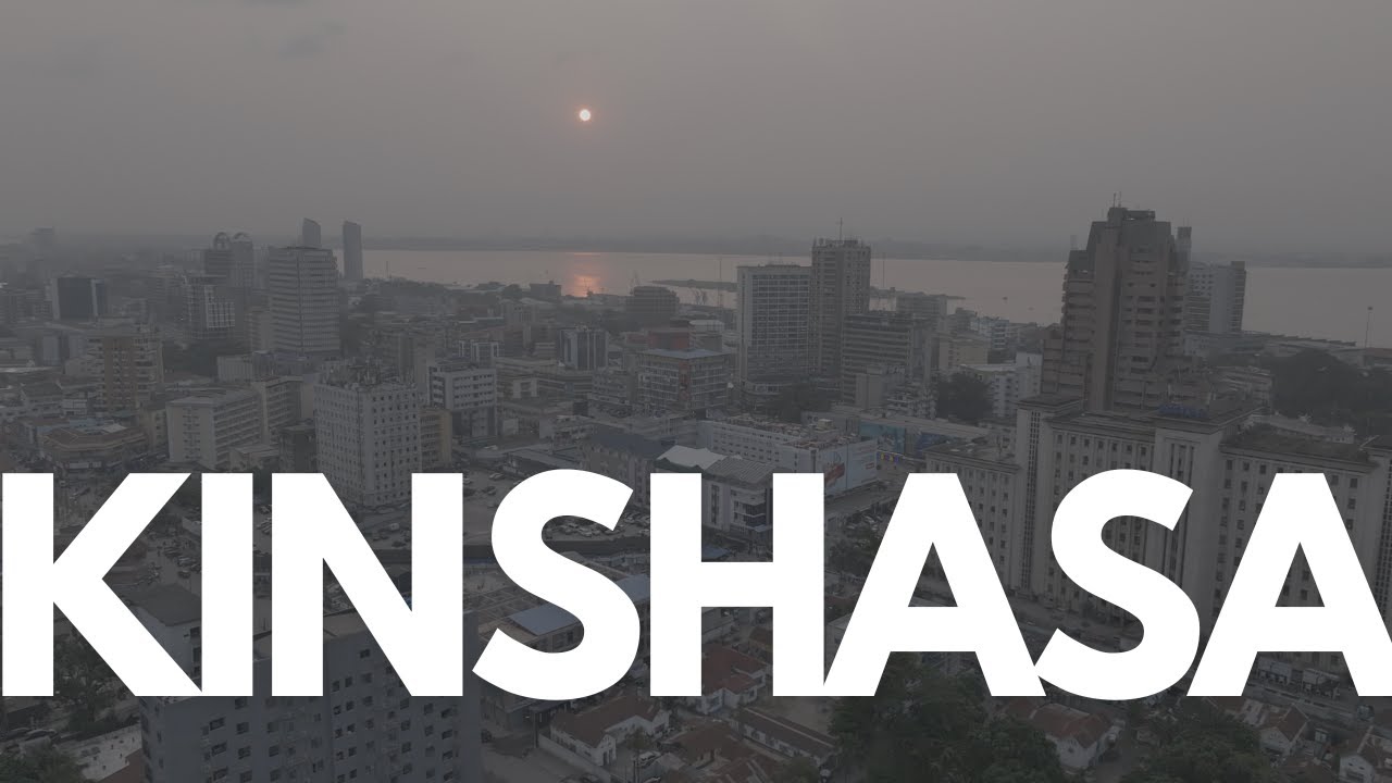 Sunset over Kinshasa - Evening and Night Drone footage from the Democratic Republic of Congo - DRC