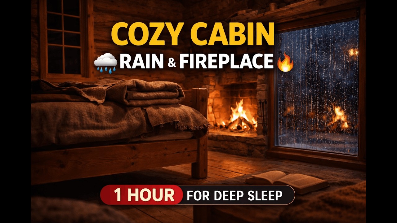 Safe from the Storm ⛈️ Cozy Rain & Fireplace Sounds for Deep Sleep | Cabin Ambience