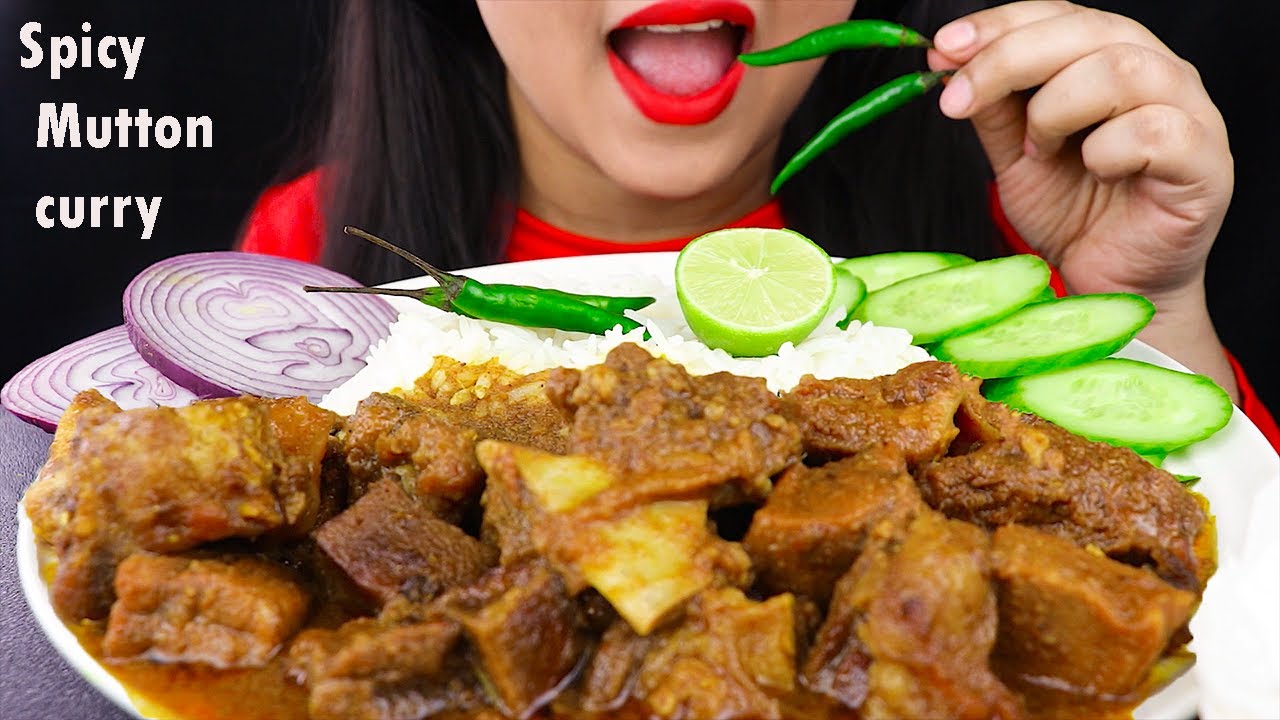 Eating SPICY MUTTON CURRY with RICE|Eating Indian Food (Real Sounds Eating Show)