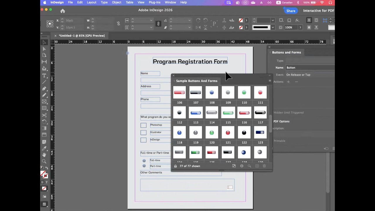 Interactive form in InDesign