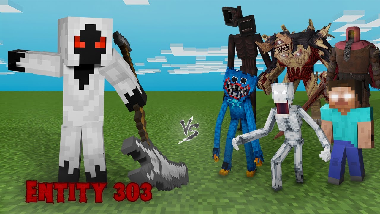 Entity 303 VS Siren Head V4,  Scp 096, Oberon, Herobrine, Huggy Wuggy, Soulless Knight ADDON MCPE