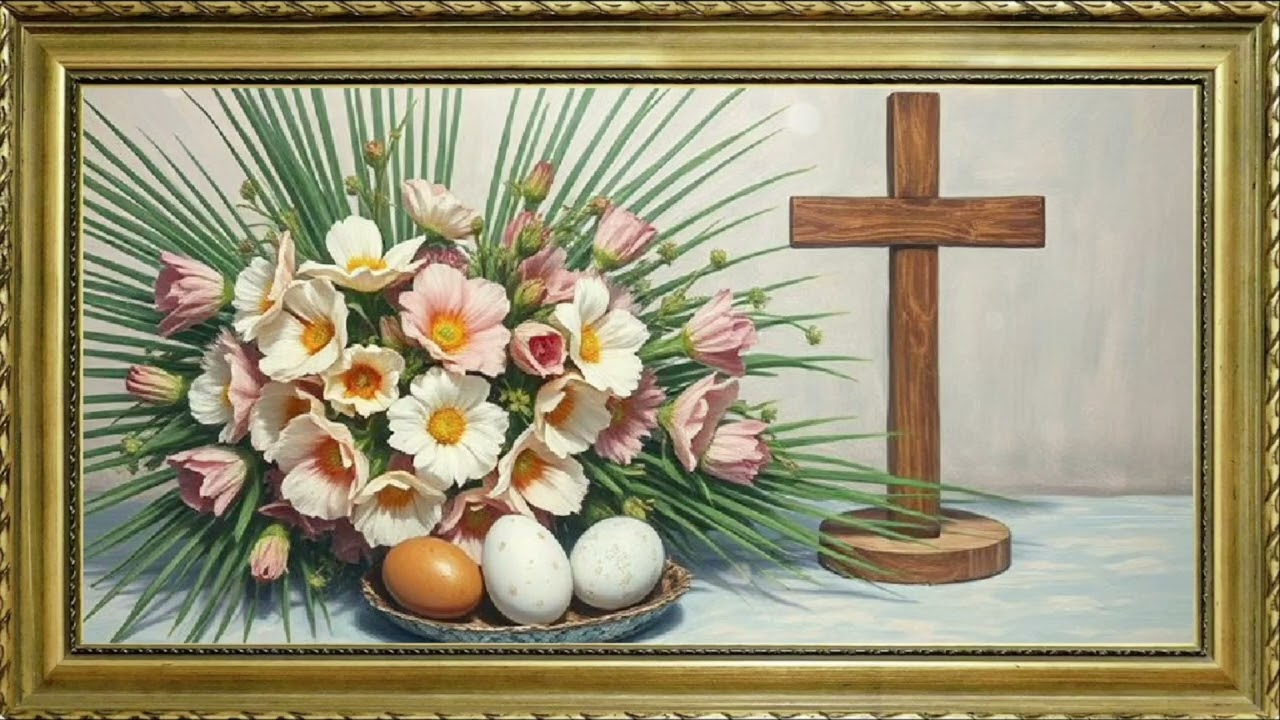 PALM SUNDAY TV ART WALLPAPER SCREENSAVER W.VINTAGE GOLD FRAMED EASTER HOME DECOR W. MUSIC AMBIANCE