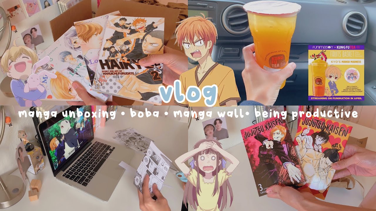 manga unboxing, fruits basket boba, anime/manga wall, being productive | vlog