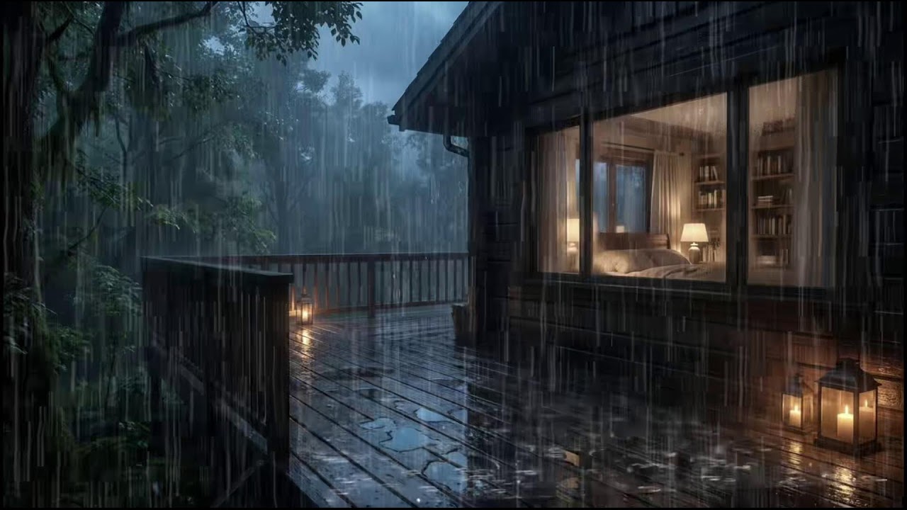 Cozy Forest Cabin Rain at Night 🌙 Relaxing Rain Sounds for Deep Sleep & Stress Relief