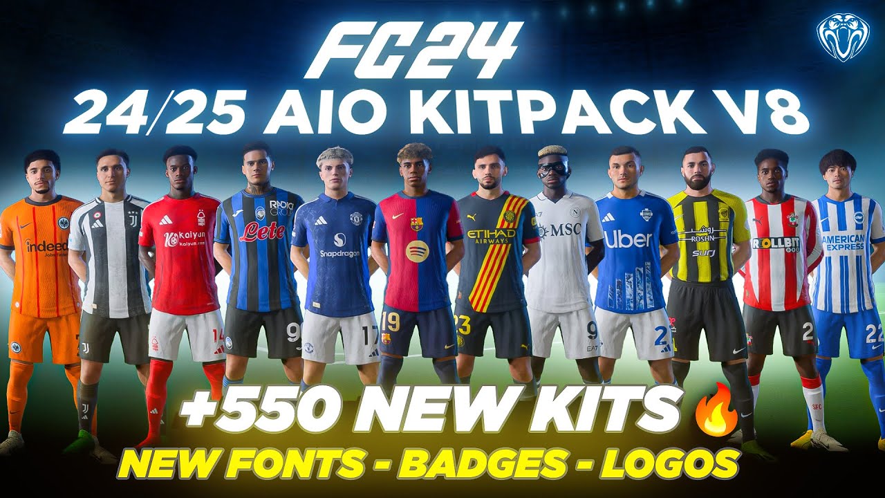24/25 AIO Kits V8 Mod For FC 24 (+550 New Kits - Fonts - Badges ) TU18.2
