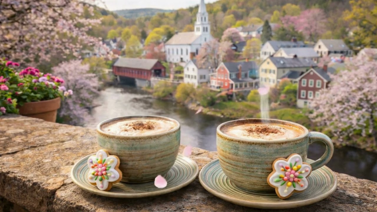 ☕ Morning Coffee Jazz Ambience 🌸 Relaxing Upbeat Jazz for Spring & Cozy Small Town Vibes