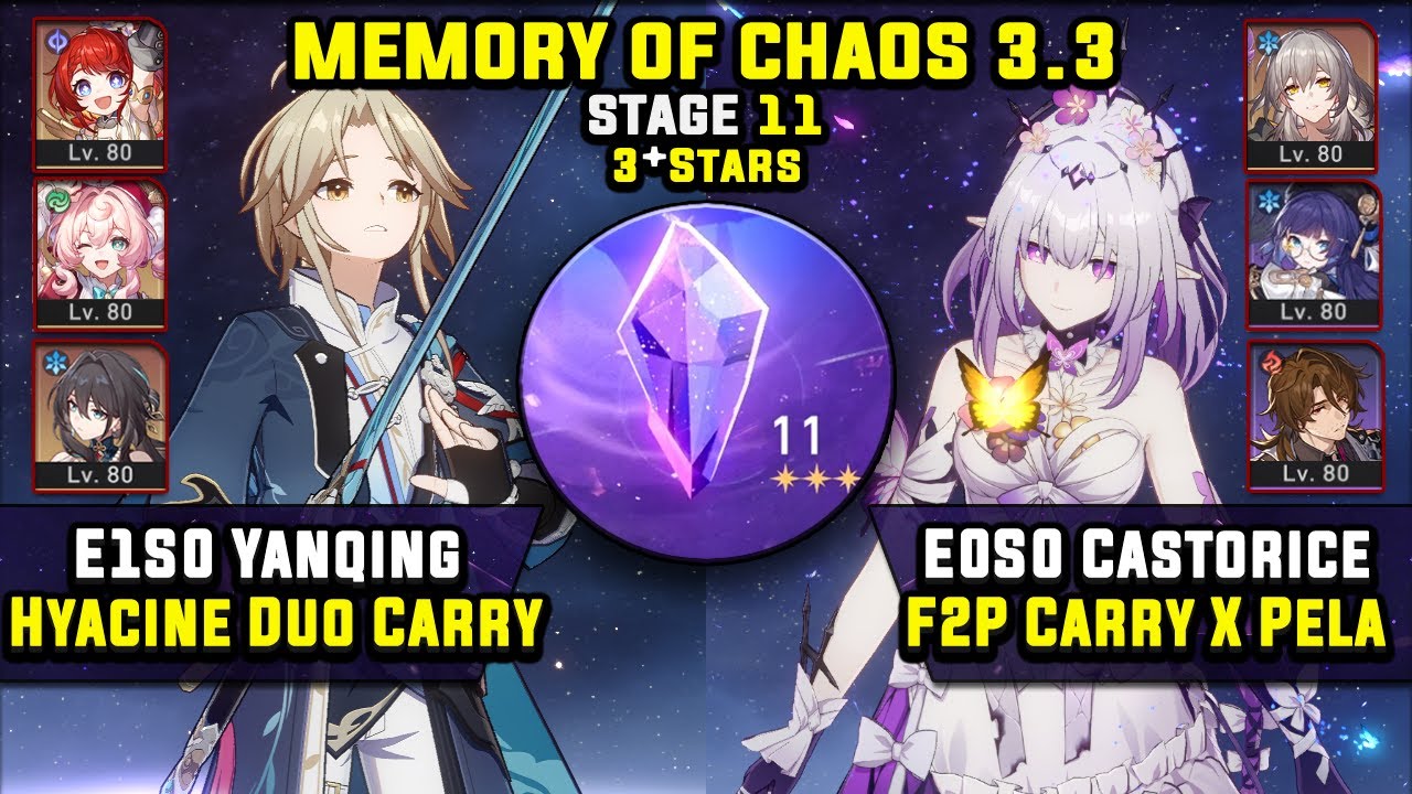 E1 Yanqing Carry W/ Hyacine & E0 Castorice Carry (3 Stars) Memory Of Chaos 11 Honkai Star Rail 3.3
