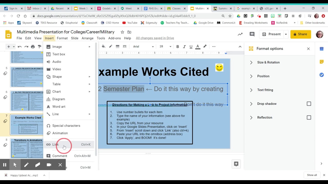 How to Create a Hyperlink to Works Cited Information in a Multimedia Presentation