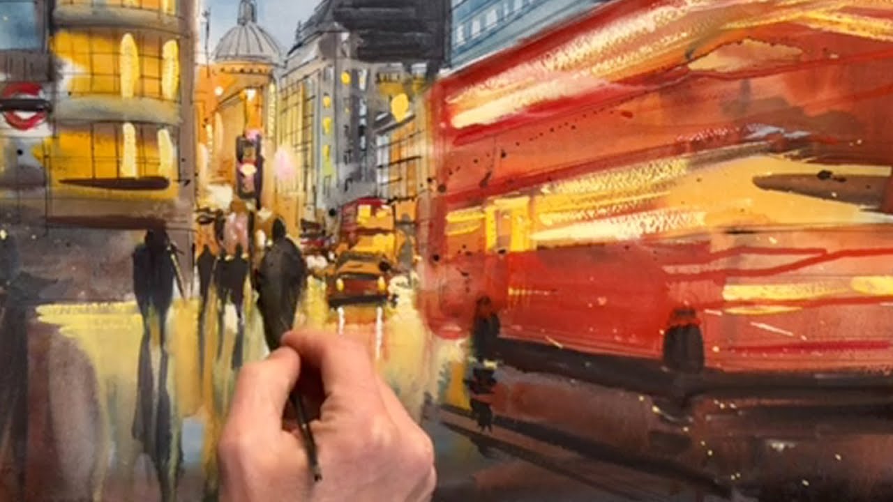 Paint the Movement of a Busy City Scene with Watercolours and Gouache - Paul Kenton