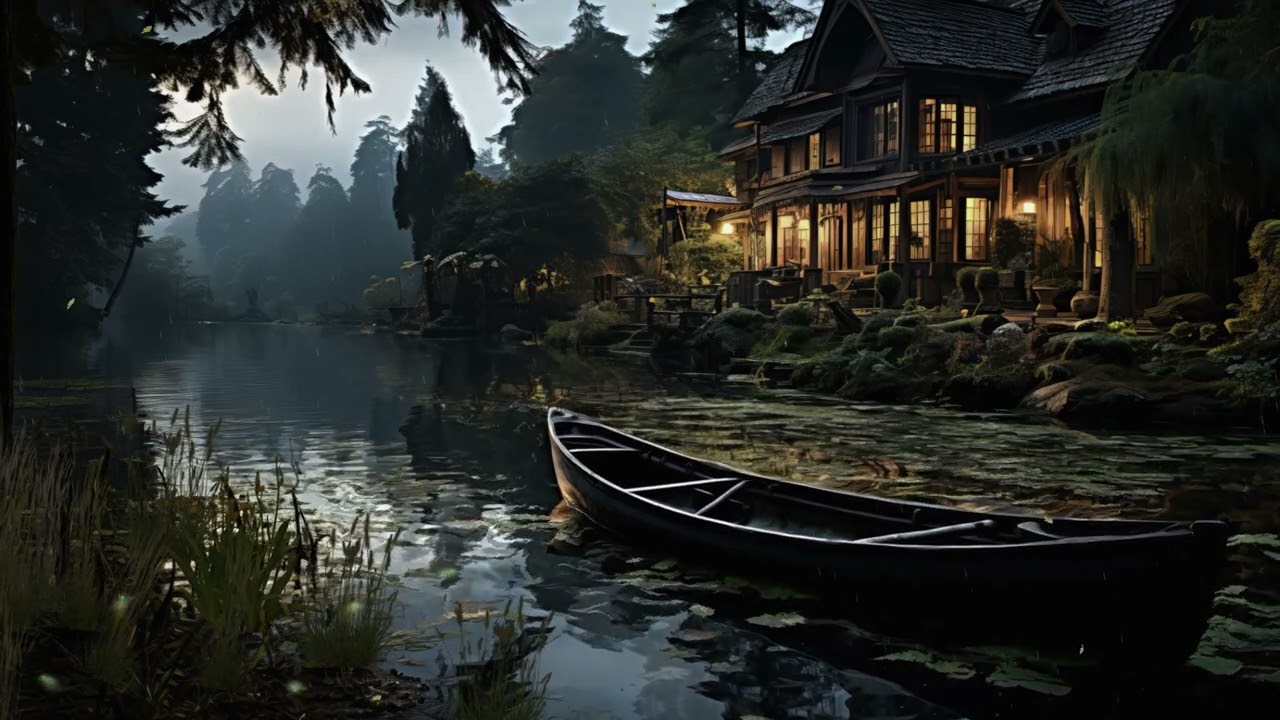 Light Rain at a Riverside Wooden House 🌧️ | 3 Hours for Deep Sleep