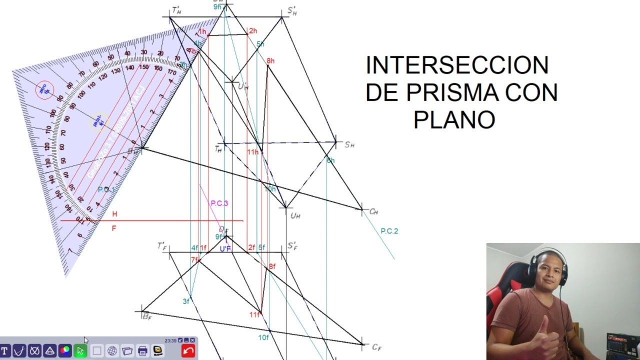Geometr&iacute;a Descriptiva - Intersecci&oacute;n y Visibilidad de PRISMA con PLANO