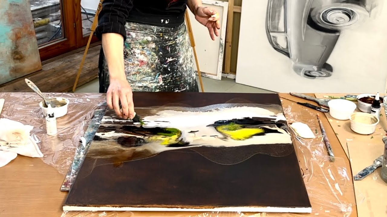 Meditativ Abstrakte Acrylmatechniken  - giessen und fliessen lassen - Leinwand