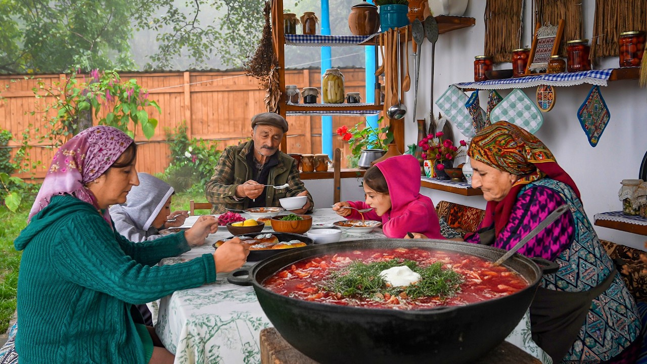 Hearty Red Borscht Fresh from the Countryside Pot