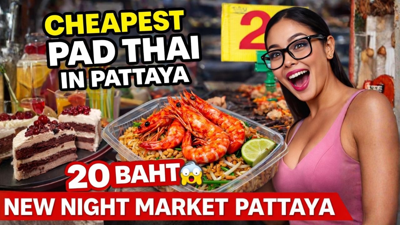 CHEAPEST PAD THAI IN PATTAYA?! 🇹🇭 ONLY 20 BAHT at the NEW NIGHT MARKET – Thailand Street Food