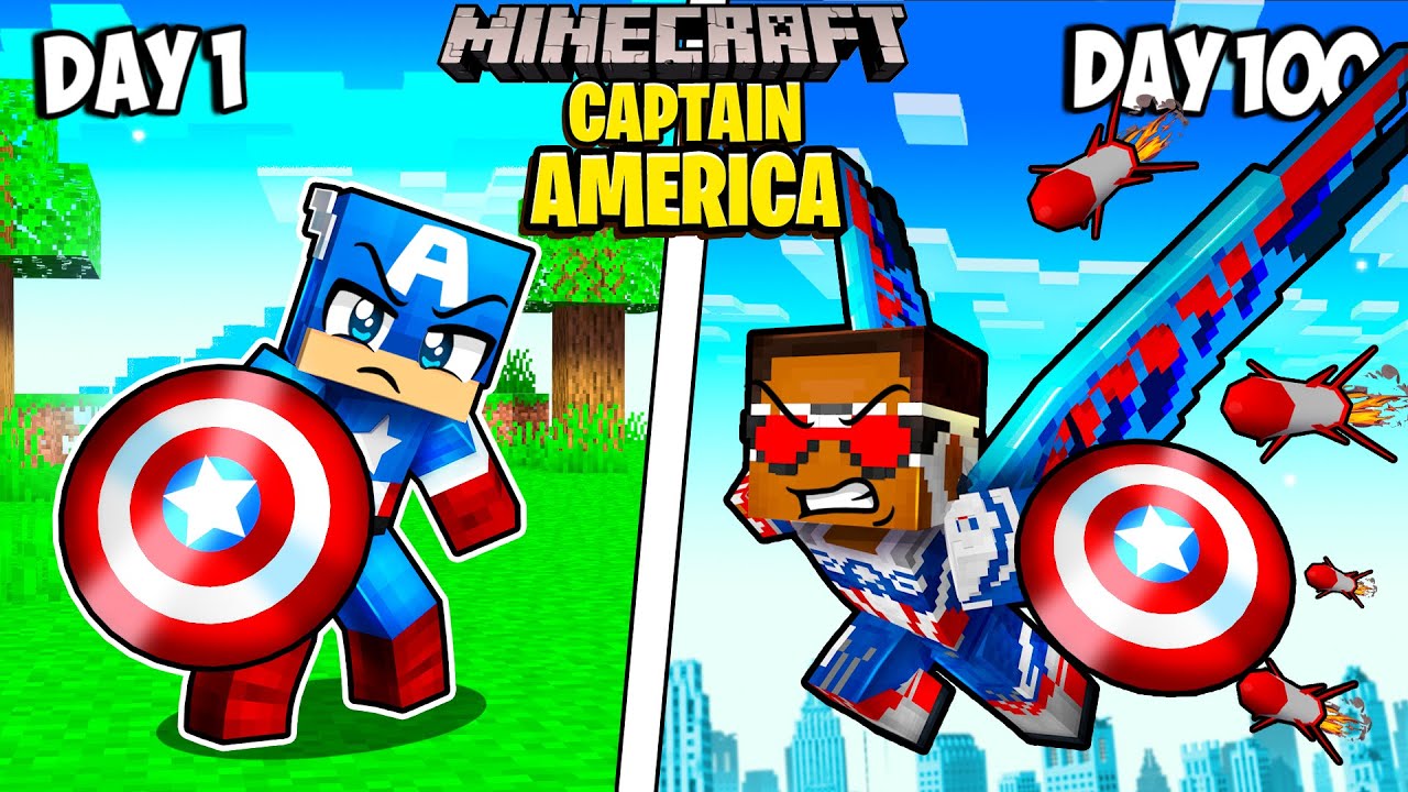 I Survived 100 Days as CAPTAIN AMERICA in Minecraft