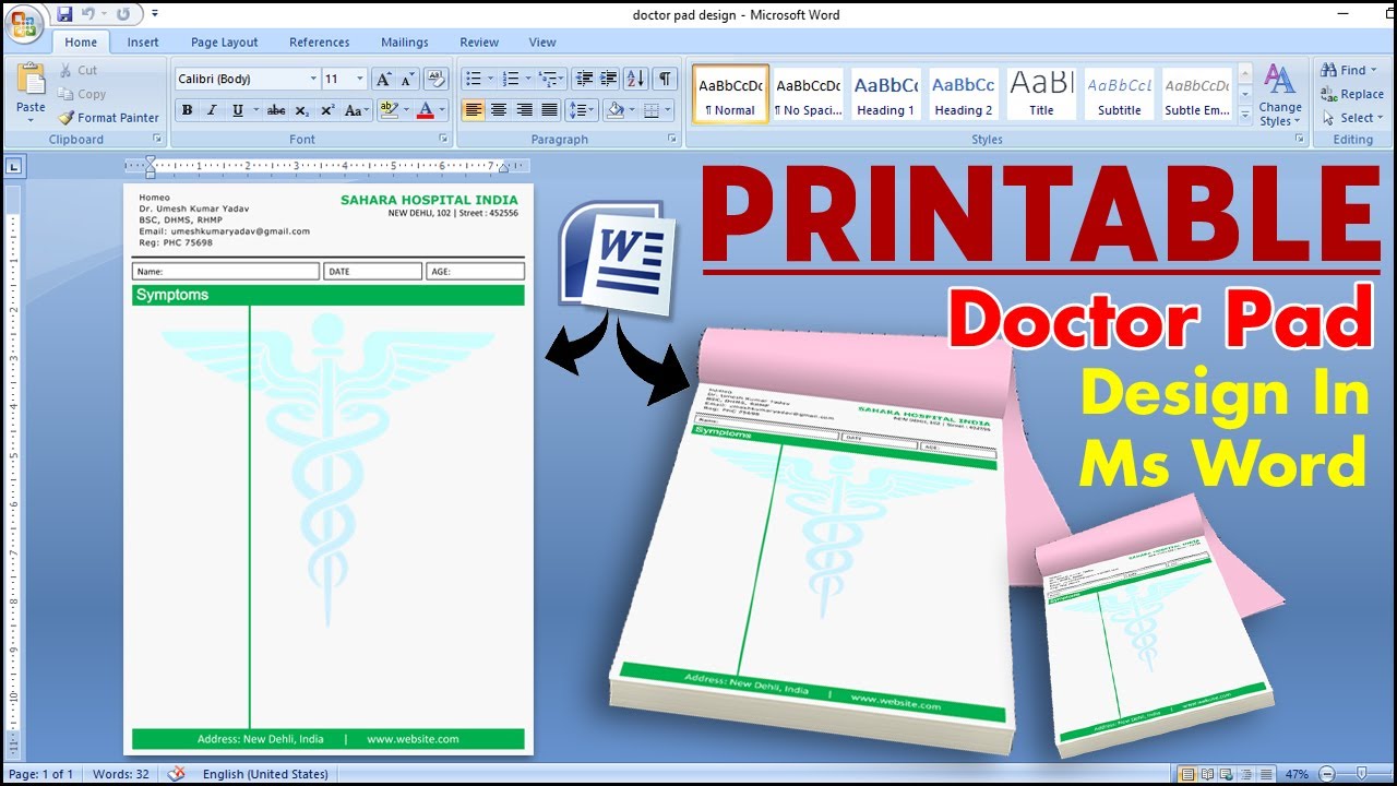 Printable Doctor Letterpad Design in Microsoft Office Word Tutorial || Letterhead Design Ms Word