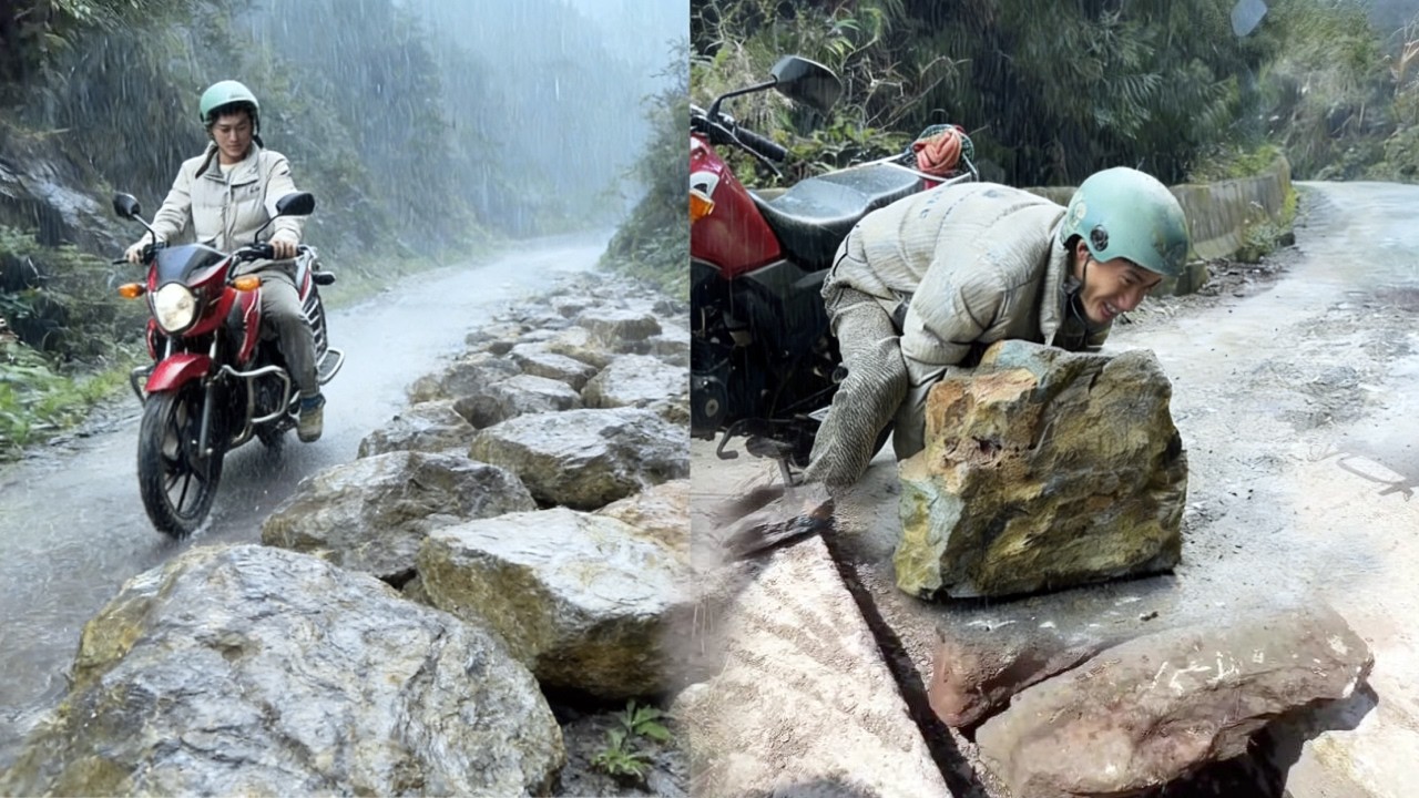 A kind man helped a girl solve a problem on the roadside, removing an obstacle