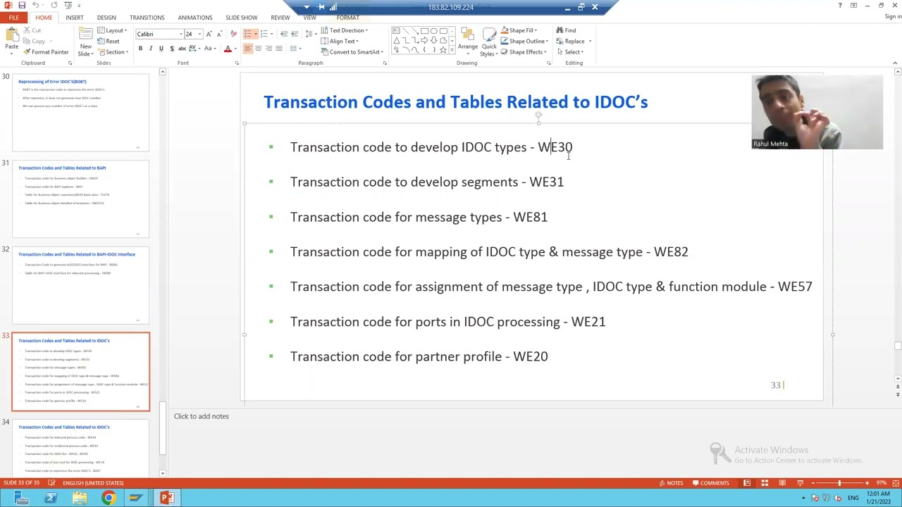 38 - Cross Applications - Transaction Codes & Tables for BAPI , BAPI-IDOC Interface and IDOC's